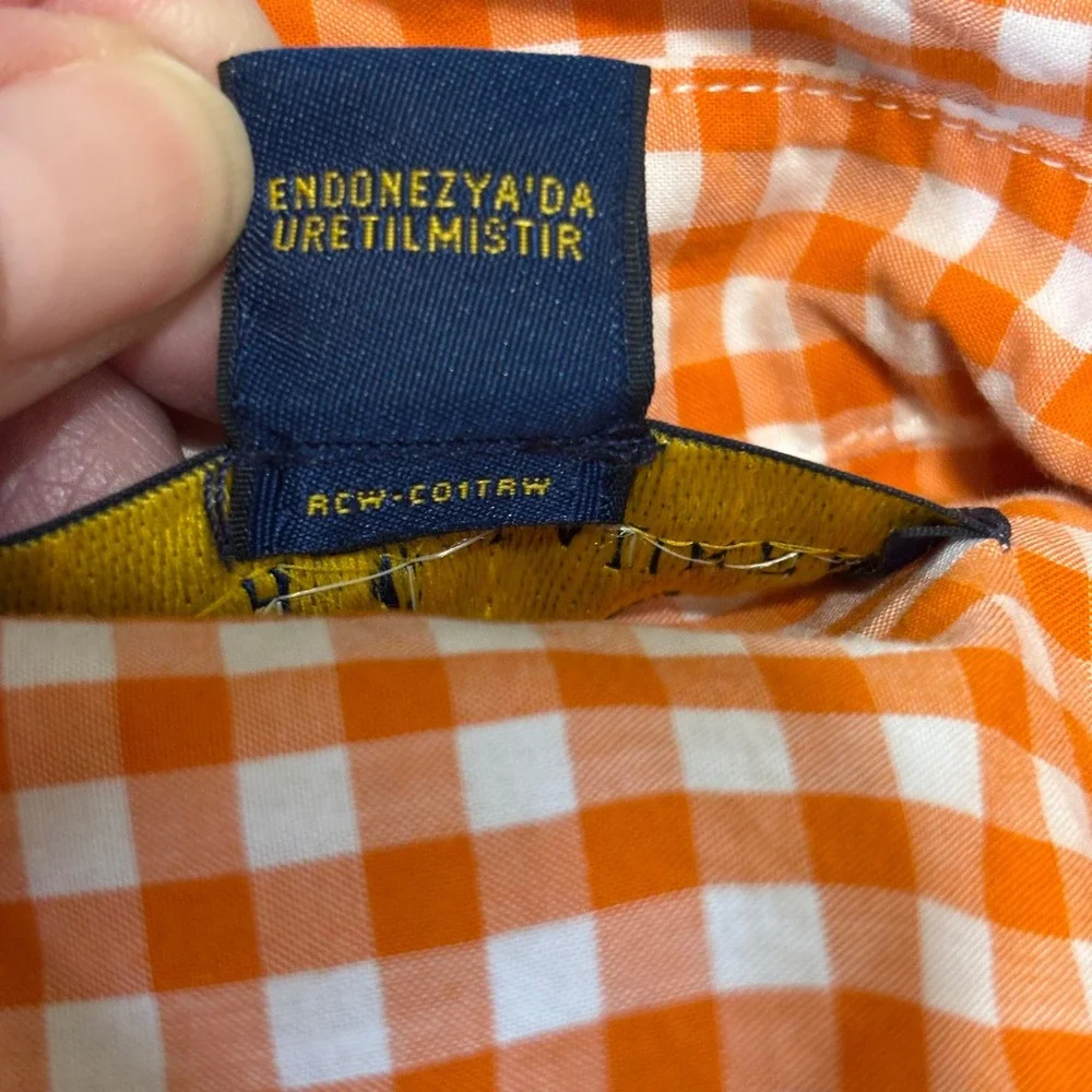 Ralph Lauren Button Down Kids XL 18-20 Orange Gingham Short Sleeve Pony